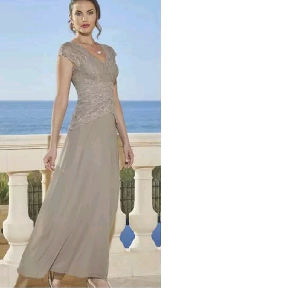 Final $7 /Midnight Velvet "Ebellished Knit Lace Maxi Dress" Sz. S Tan - Picture 2 of 7